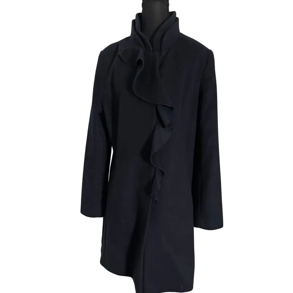 DKNY Walker Women's Coat Ruffle Wool Blend Stand Up Collar Overcoat - Picture 6 of 8